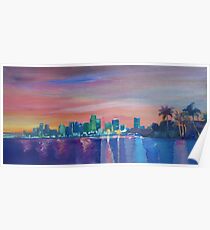 Miami Skyline Silhouette at Sunset, Florida, USA Poster