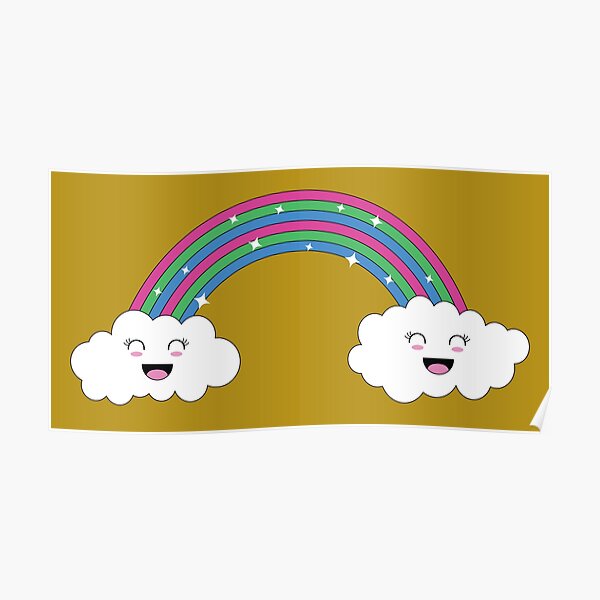 Kawaii Rainbow And Clouds Polysexual Pride Flag Poster For Sale By