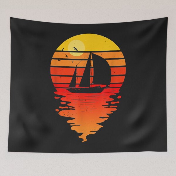 Item preview, Vintage Sailing Sail Boat Sunset Retro Sailboat designed and sold by khangko1.