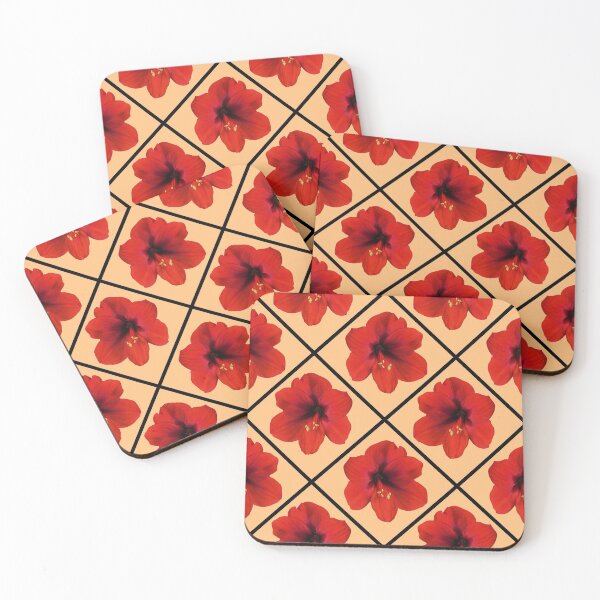 Item preview, Red Hibiscus Flowers Diagonal Repeat on Light Orange 5748 designed and sold by Art in My Loft.