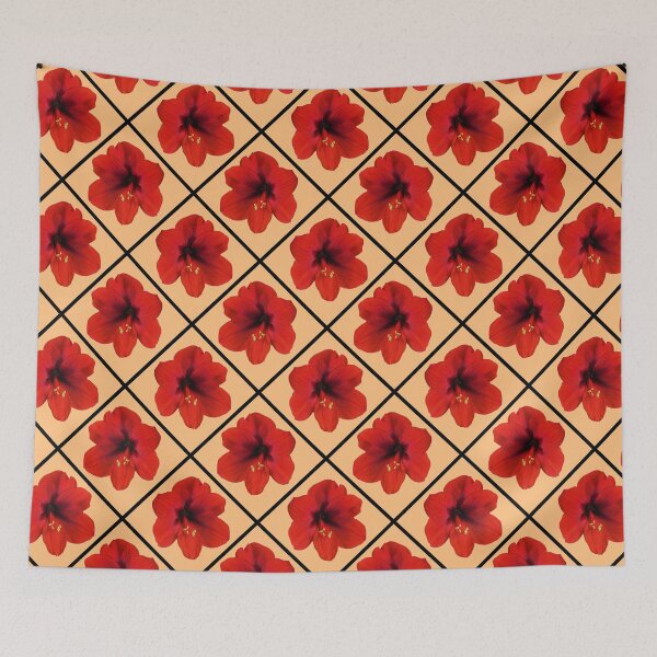 Item preview, Red Hibiscus Flowers Diagonal Repeat on Light Orange 5748 designed and sold by Art in My Loft.