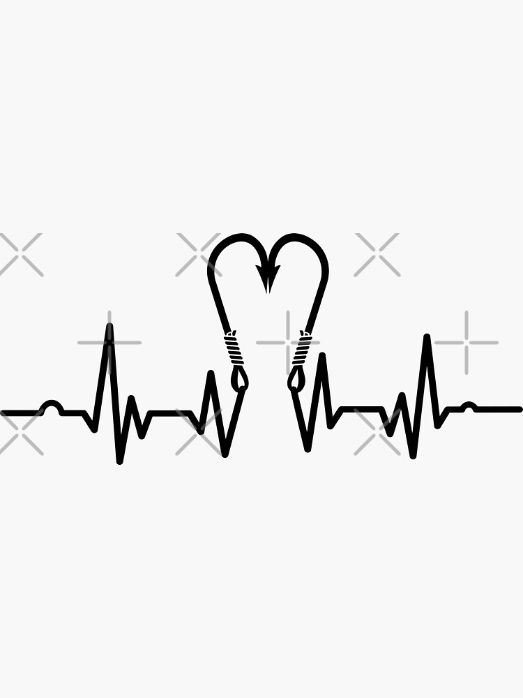 "Fishing Hook Heartbeat Two Hooks Form a Heart" Sticker for Sale by
