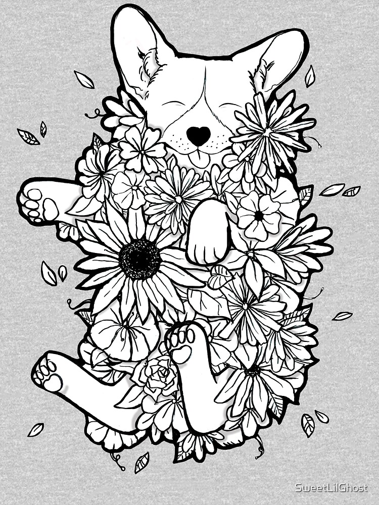 Floral Corgi by SweetLilGhost