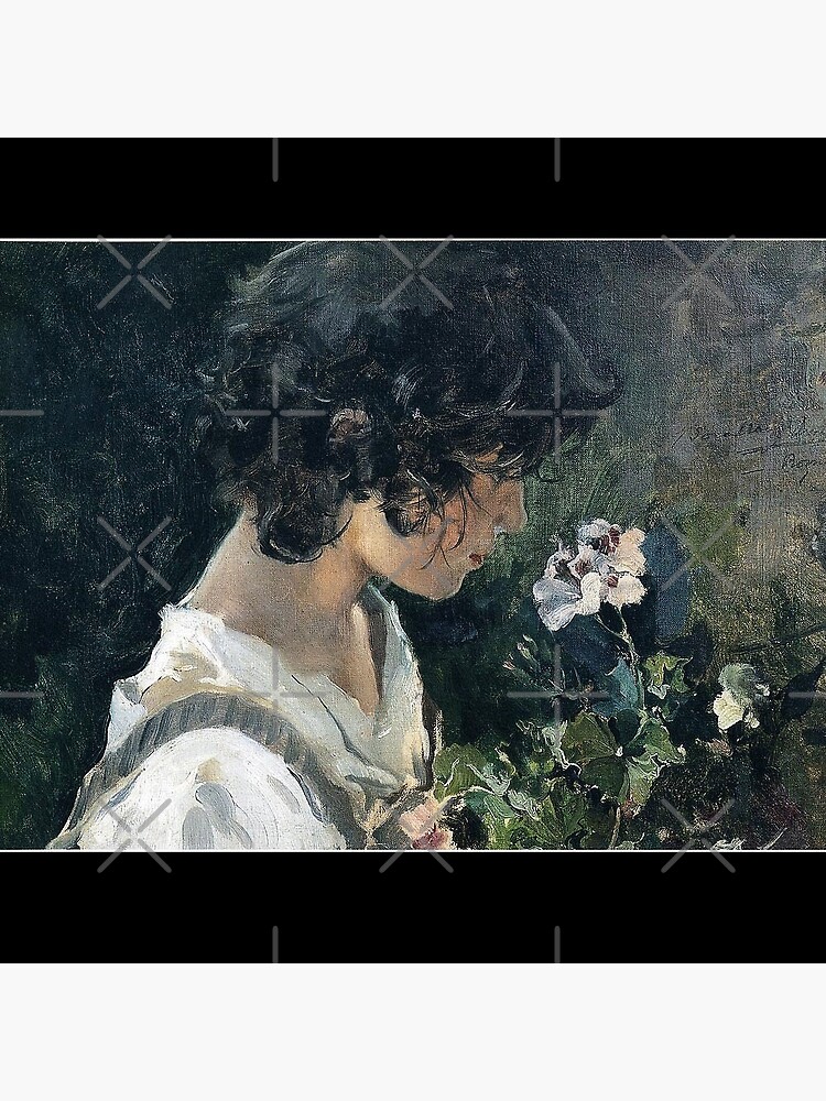 油絵 Joaquin Sorolla_ 花とイタリア少女 ma2187