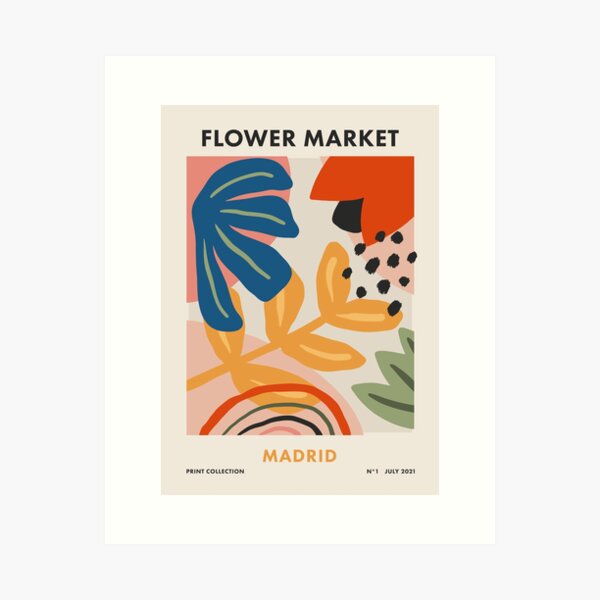 Aperçu de l'œuvre Marché aux fleurs Madrid, imprimé floral rétro coloré créée et vendue par enricadenicola.