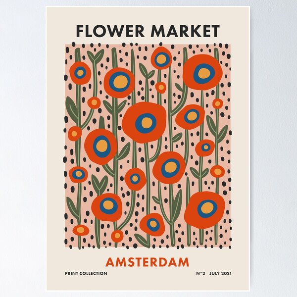 Aperçu de l'œuvre Marché aux fleurs Amsterdam 2, imprimé floral rétro coloré créée et vendue par enricadenicola.