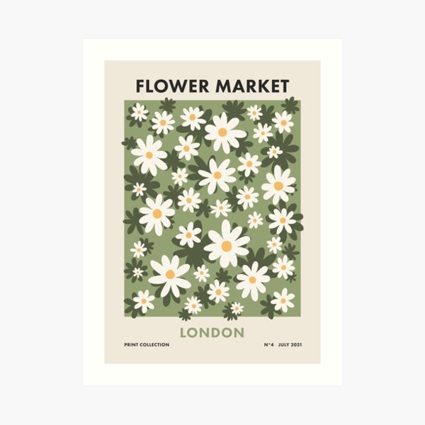 Flower Market London, Colorful Retro Daisies Print Art Print
