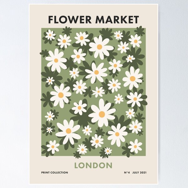 Flower Market London, Colorful Retro Daisies Print Poster