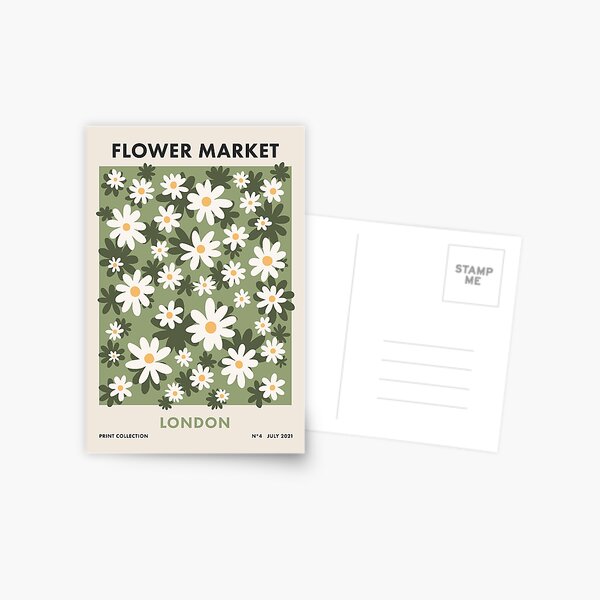 Flower Market London, Colorful Retro Daisies Print Postcard