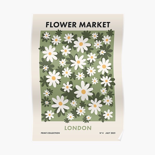 Marché aux fleurs de Londres, impression de marguerites rétro colorées Poster