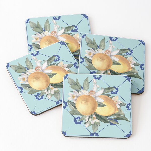 Item preview, Limones mediterráneos sobre baldosas de cerámica blanca azul designed and sold by fowons.