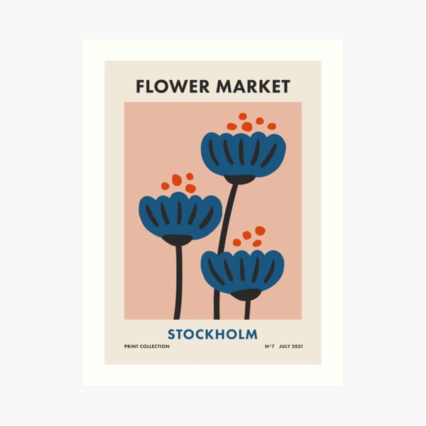 Flower Market Stockholm, Colorful Retro Floral Print Art Print