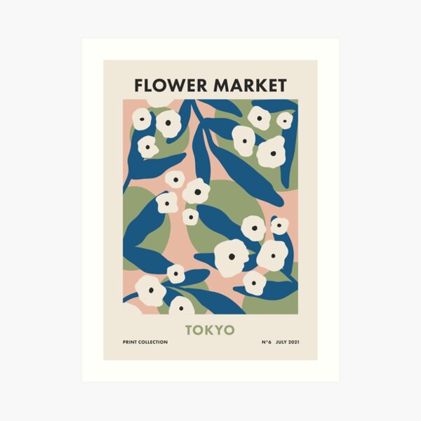Flower Market Tokyo, Colorful Retro Floral Print Art Print
