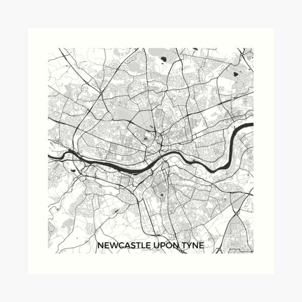 Newcastle upon Tyne Map Gray Art Print