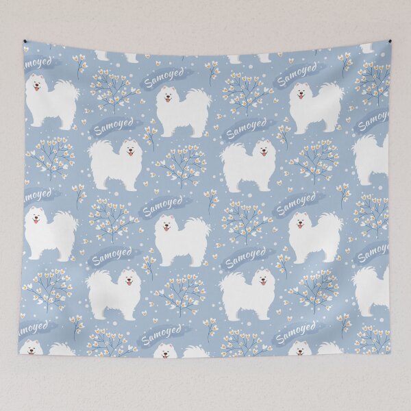 Item preview, Samoyed Dog in Winter Snowy Garden designed and sold by Lulupainting.