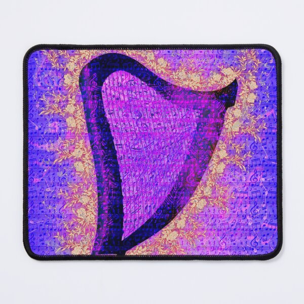 Item preview, Colourful Engraved harp with gold flowers and a flower music background designed and sold by Only1helen.