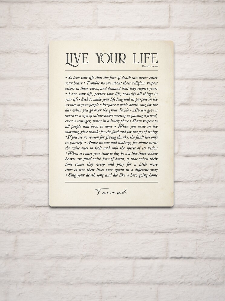 Live Your Life By Chief Tecumseh Poem wall art, American Shawnee Chief  Poems