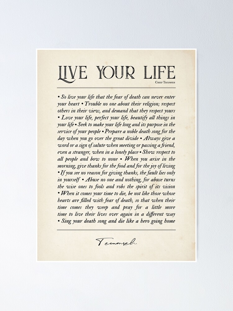 Live Your Life Poem by Chief Tecumseh Printable and Poster