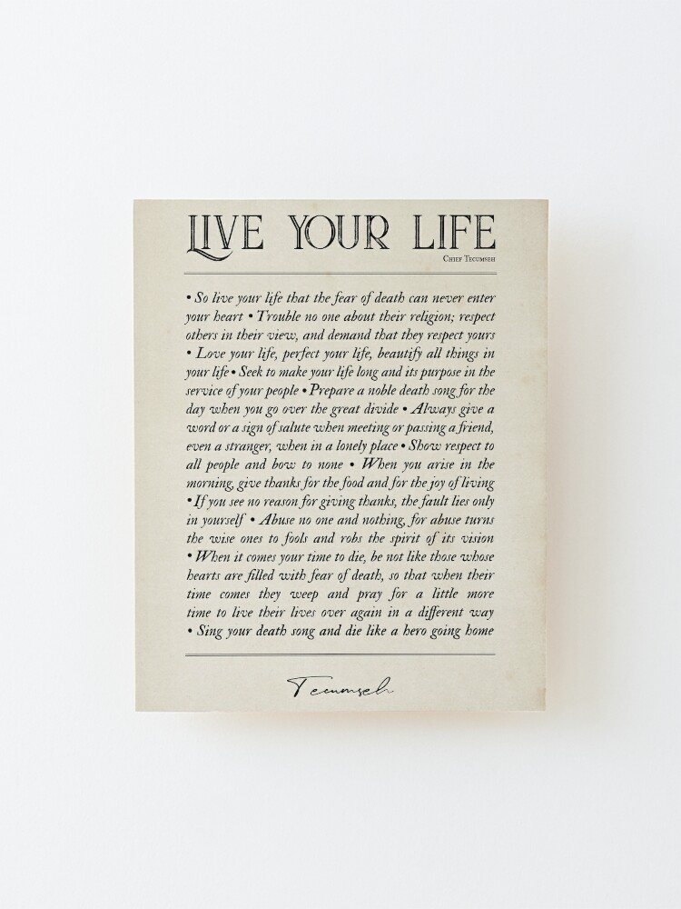 Live Your Life Poem by Chief Tecumseh Printable and Poster