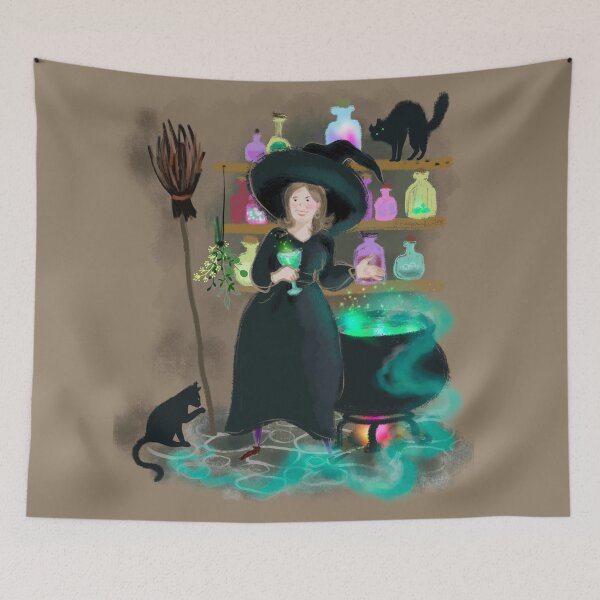Item preview, Witch brewing gleaming potion wine designed and sold by orangerinka.