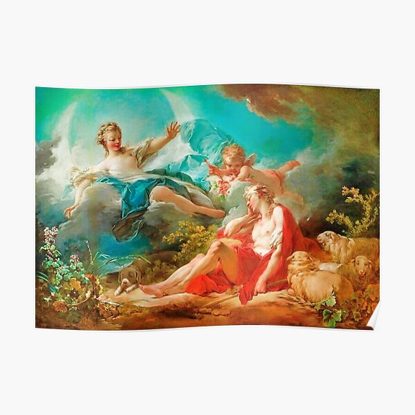 Diana, virgin goddess of the hunt Rococo (made more vibrant) (Dianna and Endymion Fragonard 1732) Poster