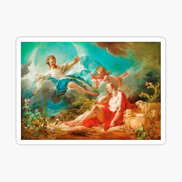 Diana, virgin goddess of the hunt Rococo (made more vibrant) (Dianna and Endymion Fragonard 1732) Sticker