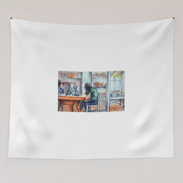 Item preview, Watercolor of girl studying in a cafe or library  designed and sold by oanaunciuleanu.
