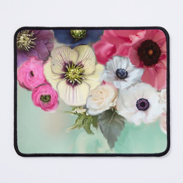Item preview, WHITE PINK ROSES ,ANEMONE FLOWERS ,TEAL AQUA BLUE FLORAL designed and sold by BulganLumini.