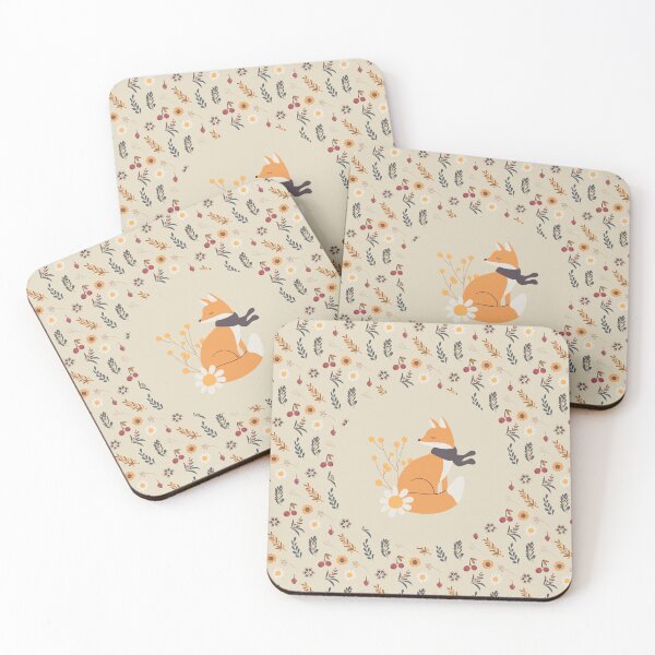 Item preview, Fox with a scarf on an autumn floral pattern designed and sold by FunnyChameleon.
