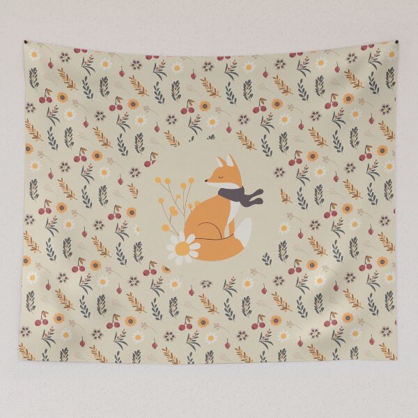 Item preview, Fox with a scarf on an autumn floral pattern designed and sold by FunnyChameleon.