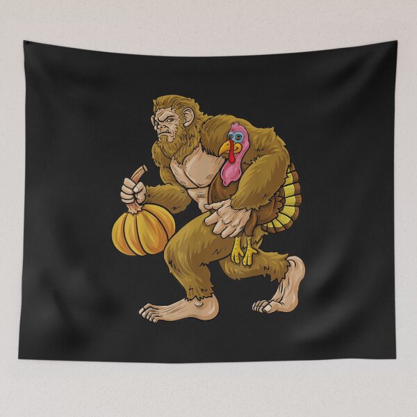 Item preview, Hide-Seek Champion Bigfoot Steals Turkey & Pumpkin designed and sold by TERRYCOXSHOP.