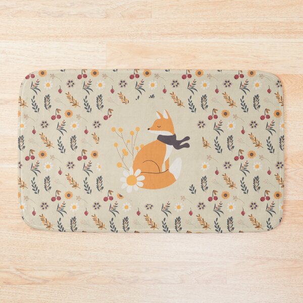 Item preview, Fox with a scarf on an autumn floral pattern designed and sold by FunnyChameleon.