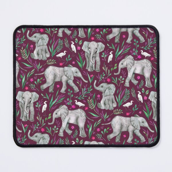 Item preview, Baby Elephants and Egrets in Watercolor - burgundy red  designed and sold by micklyn.