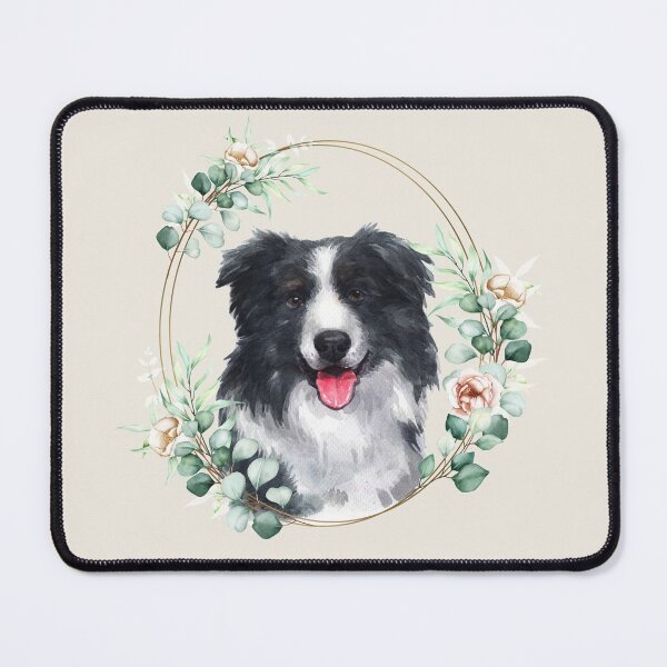 Item preview, Border Collie Dog in a Floral Gold Wreath Frame designed and sold by Alicia Chee.