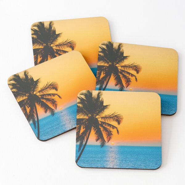 Artikelvorschau, Orange Sunset Sky und Blue Beautiful Ocean mit einer Palme an einem Strand entworfen und verkauft von AidenChen.