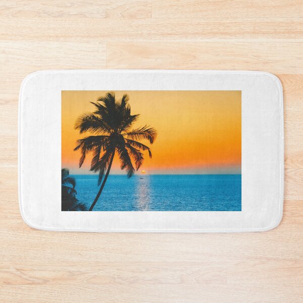Item preview, Orange Sunset Sky and Blue Beautiful Ocean with a Palm Tree by a Beach designed and sold by AidenChen.