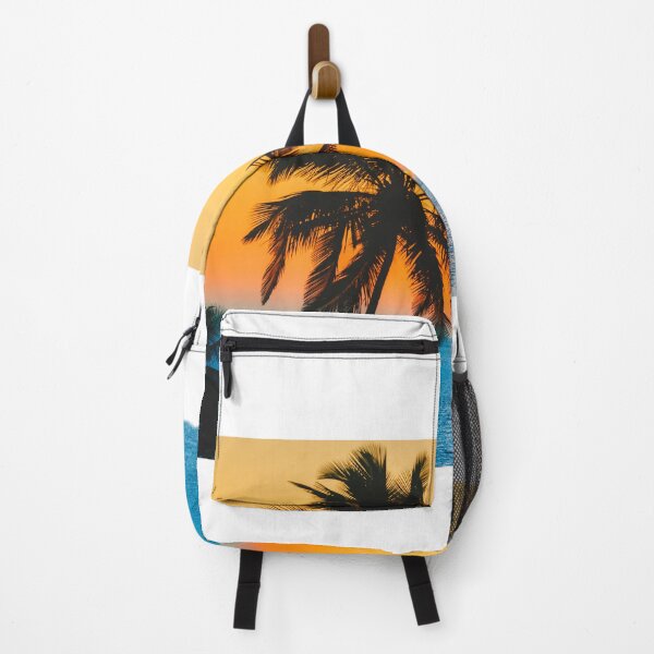 Item preview, Orange Sunset Sky and Blue Beautiful Ocean with a Palm Tree by a Beach designed and sold by AidenChen.