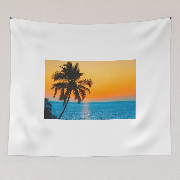 Artikelvorschau, Orange Sunset Sky und Blue Beautiful Ocean mit einer Palme an einem Strand entworfen und verkauft von AidenChen.