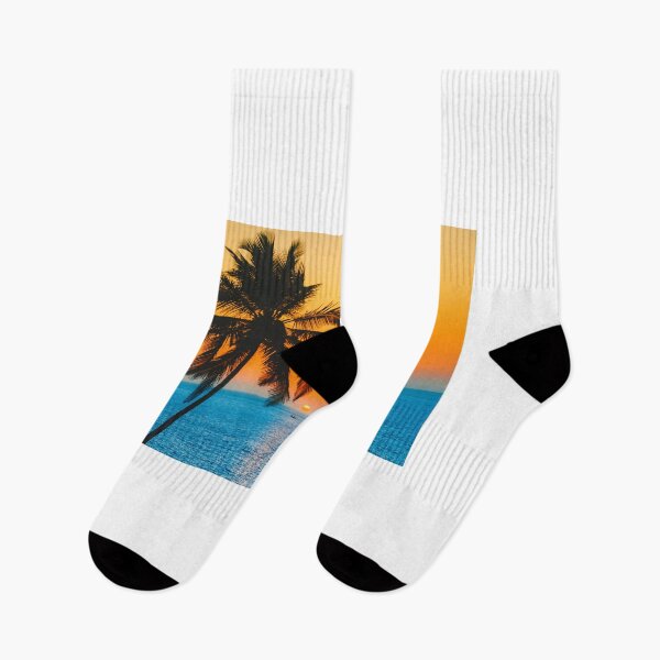 Item preview, Orange Sunset Sky and Blue Beautiful Ocean with a Palm Tree by a Beach designed and sold by AidenChen.
