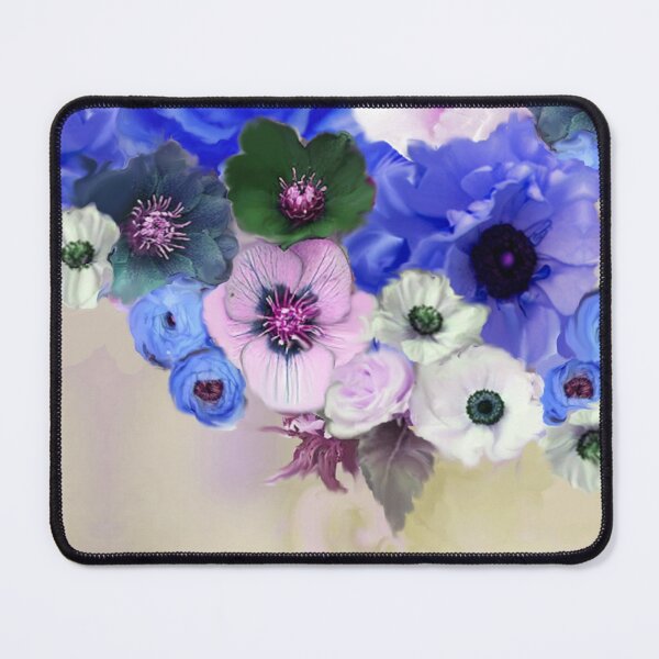 Item preview, BLUE WHITE ROSES ,PINK ANEMONE FLOWERS ELEGANT FLORAL designed and sold by BulganLumini.