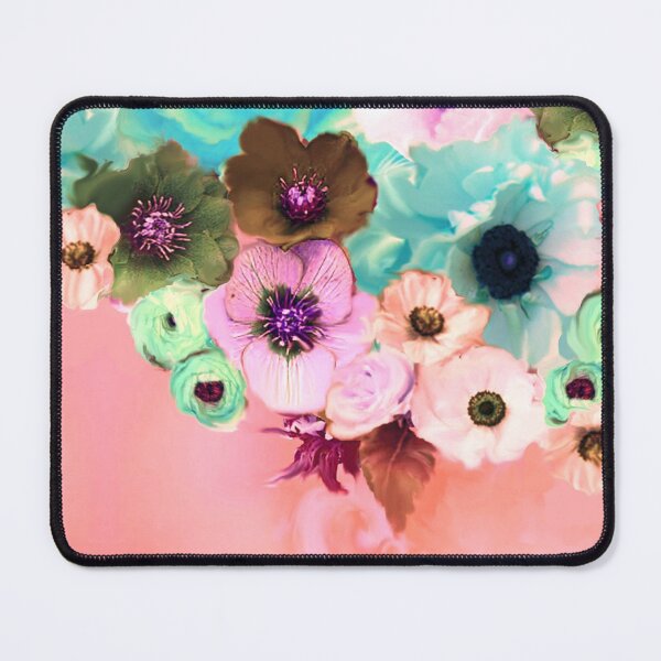 Item preview, PINK BLUE WHITE ROSES ,ANEMONE FLOWERS TEAL FLORAL designed and sold by BulganLumini.