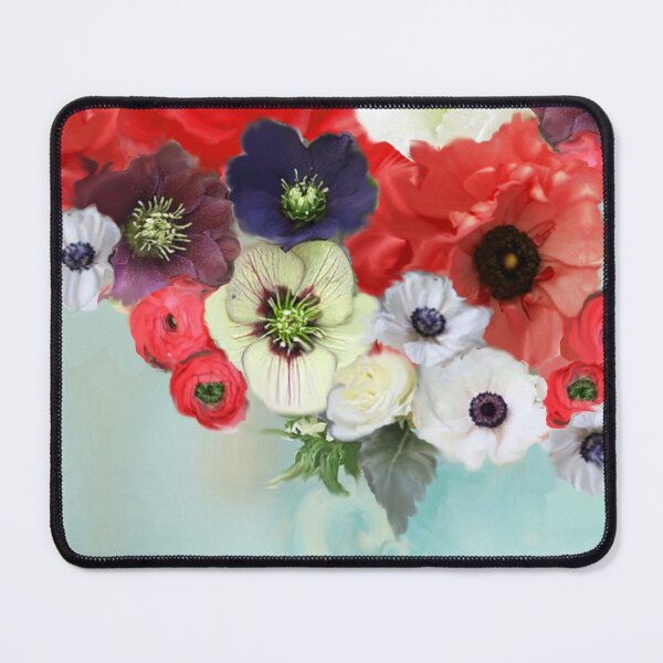 Item preview, RED  WHITE ROSES ,ANEMONE FLOWERS ,TEAL ,AQUA BLUE FLORAL designed and sold by BulganLumini.