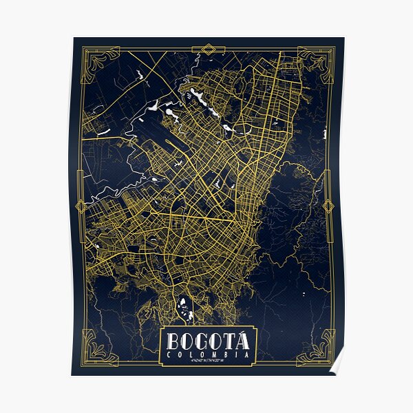 Bogota City Map Of Colombia Gold Art Deco Poster For Sale By Demap Redbubble 