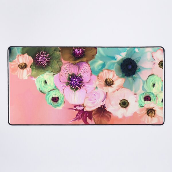 Item preview, PINK BLUE WHITE ROSES ,ANEMONE FLOWERS TEAL FLORAL designed and sold by BulganLumini.