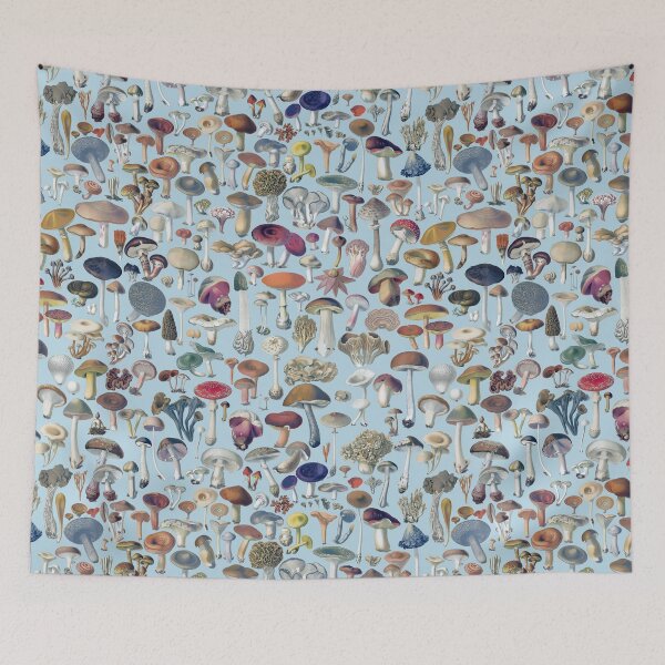 Item preview, Vintage mushrooms pattern  blue designed and sold by martstudio.