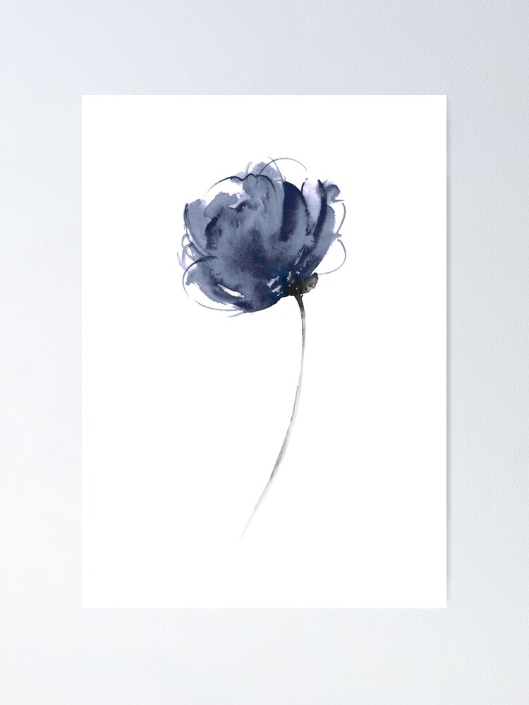 Poster « Peony aquarelle peinture fleur bleue Illustration Image Poster »,  par asiaszmerdt | Redbubble