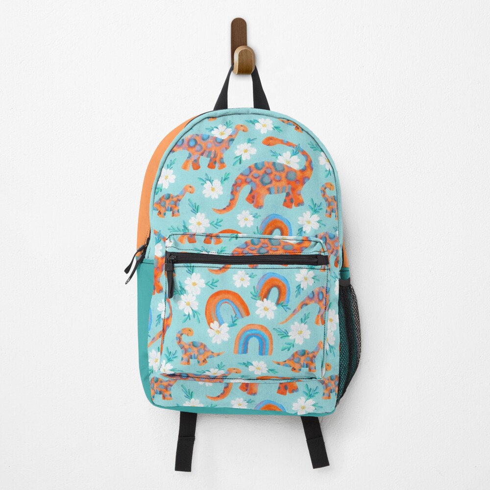 Dotty Dino Rainbow Floral on Pale Teal 