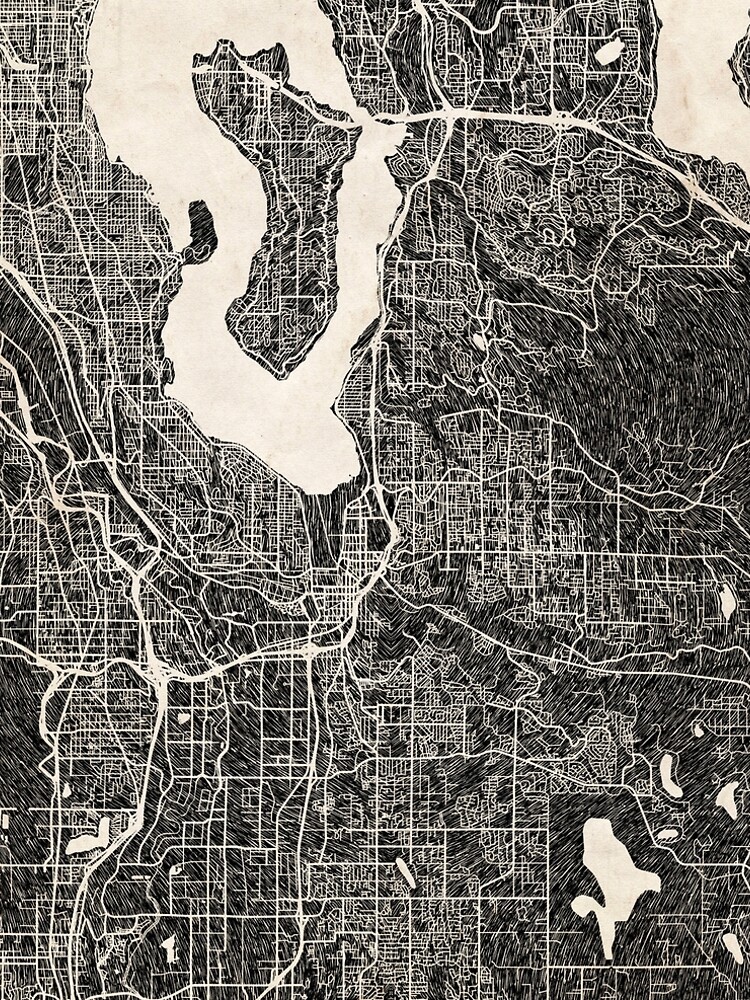 Thumbnail 5 von 5, A-Linien Kleid, Renton map Washington Ink lines 2 designt und verkauft von InkMaps.