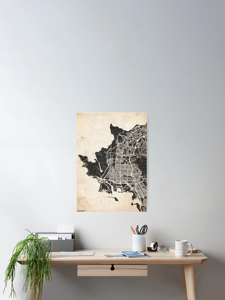 Aperçu 2 sur 3. Poster avec l'œuvre Richmond map California Ink lines créée et vendue par InkMaps.