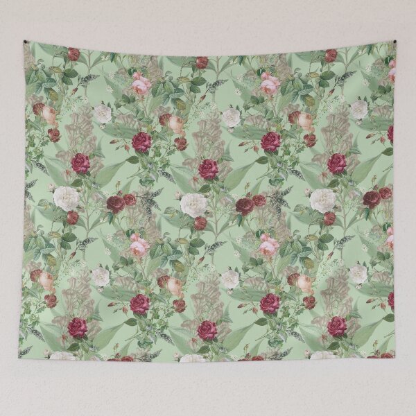 Item preview, romantic rose flower pattern on green background design  designed and sold by vidyaroul.